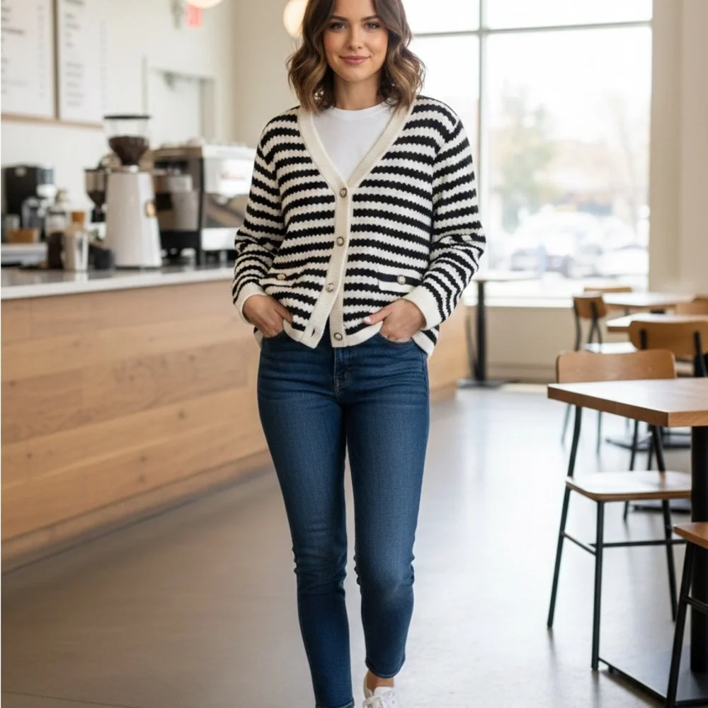 Casly Lamiit Striped Black and White‎ Cardigan